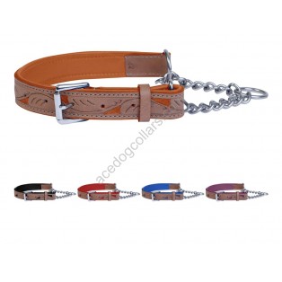 Ace Handcrafted ~ Adjustable PADDED Half check SOFT LAMB'S Leather Dog Collar 5 Color Lining (Black, Red, Purple, Royal Blue, Tan)